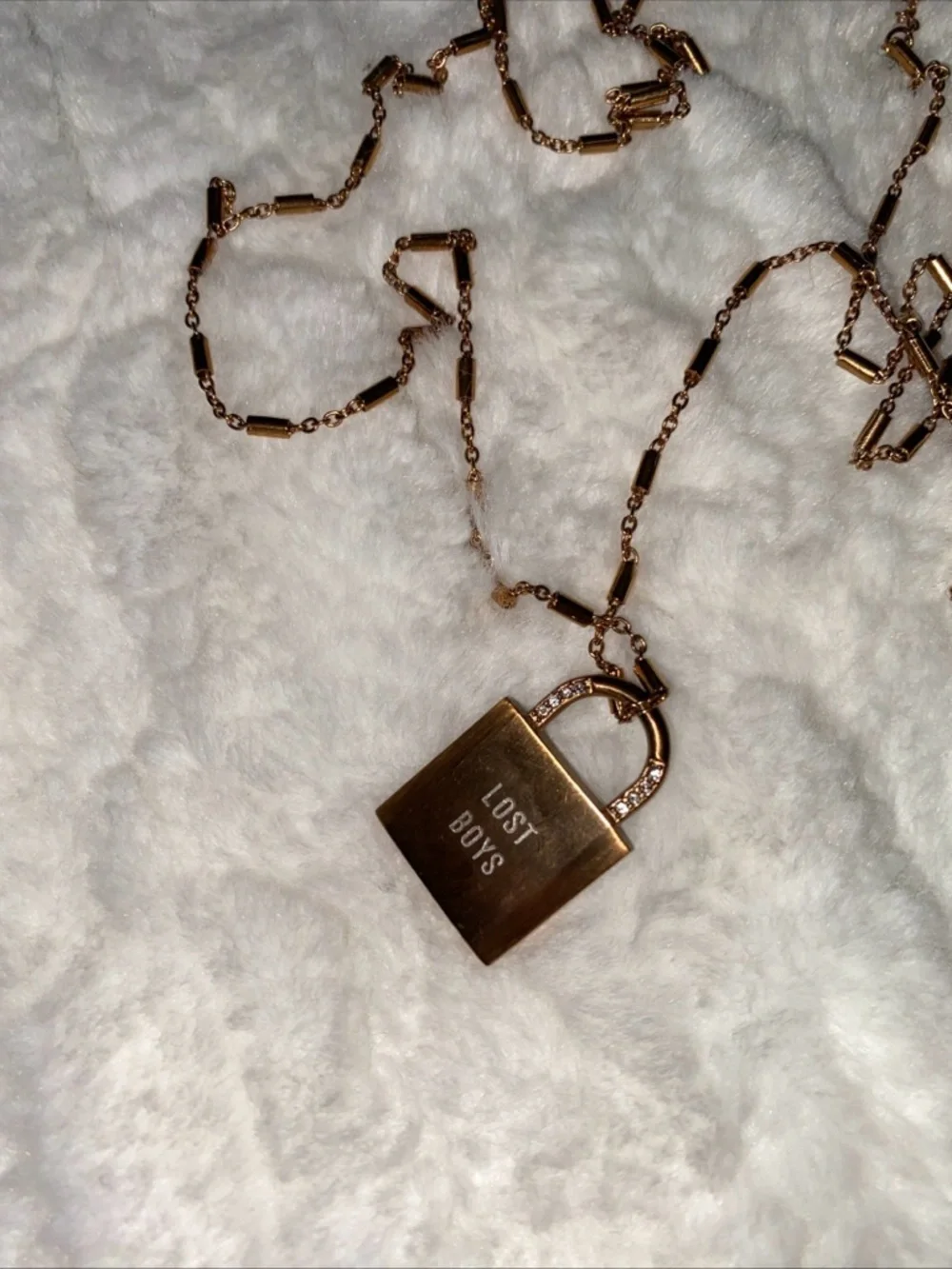 KEEP Collective Lost Boys Lock Pendant Long Necklace Rose‎ Gold Bronze Color